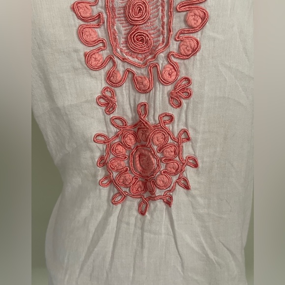🆕 [Banana Republic] White and Peach Cotton Embroidered Zip Top Sz: 2 - Picture 8 of 12